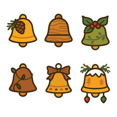 a collection of six distinct light blue bells, each adorned with unique winter and festive themes. The top row showcases bells with snowy accents and a prominent snowflake