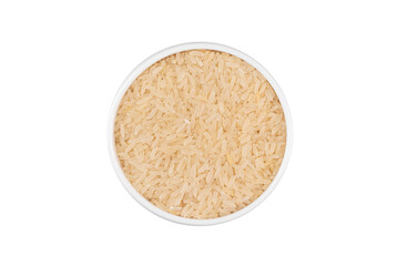 A bowl of rice is shown on a white background