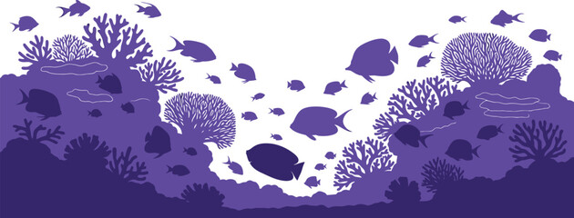 Vibrant purple coral reef ecosystem with swimming fish underwater scene peaceful ocean aquatic life isolated on white background © Hridoy
