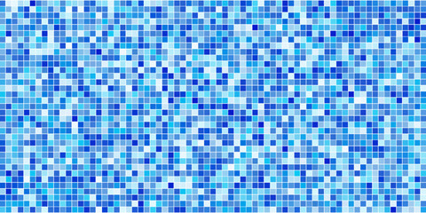 Blue tiles pattern. Classic seamless mosaic. Square swimming pool texture. Simple bathroom background. Wall or floor design template. Ceramic surface concept. Vector illustration.