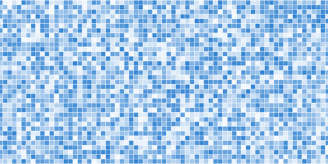 Blue tiles pattern. Classic seamless mosaic. Square swimming pool texture. Simple bathroom background. Wall or floor design template. Ceramic surface concept. Vector illustration.