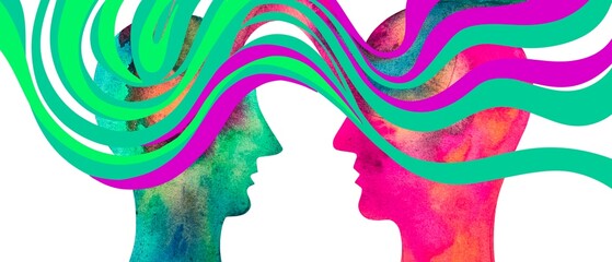 Dipinto acquerello telepatia. Comunicazione con pensiero.	
Telepatia 