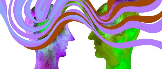 Dipinto acquerello telepatia. Comunicazione con pensiero.	
Telepatia 