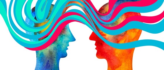 Dipinto acquerello telepatia. Comunicazione con pensiero.	
Telepatia 