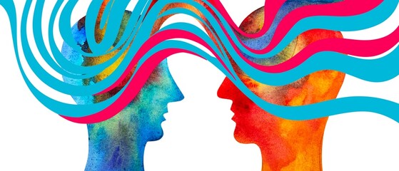 Dipinto acquerello telepatia. Comunicazione con pensiero.	
Telepatia 