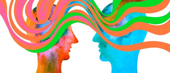 Dipinto acquerello telepatia. Comunicazione con pensiero.	
Telepatia 