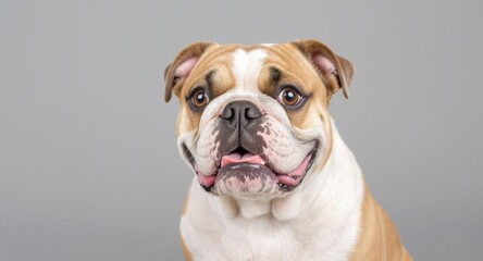 Cute bulldog puppy dog looking directly at camera