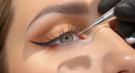 Woman receiving permanent eyeliner cosmetic beauty procedure