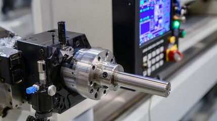 Fototapeta premium Precision machining system in operation: real-time digital technology for manufacturing