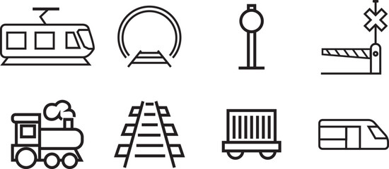 Rail icon set. linear vector design 
