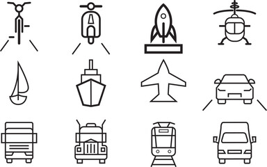 transportation icons set front view