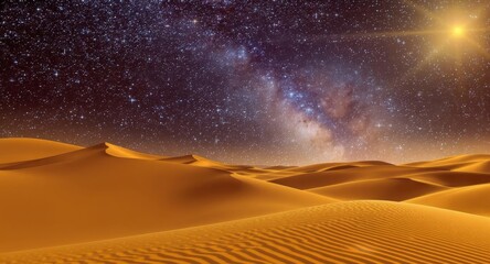 Desert sand dunes under milky way galaxy night sky