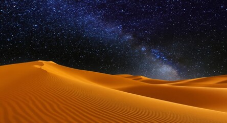 Desert sand dunes under a starry night sky