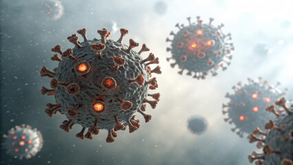 Airborne Virus Particles Concept. Artistic representation of virus particles showcasing intricate details and vibrant colors, evoking sense