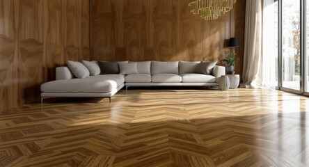 Modern living room interior with wood wall