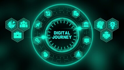 Digital journey concept with neon green and clock business technology