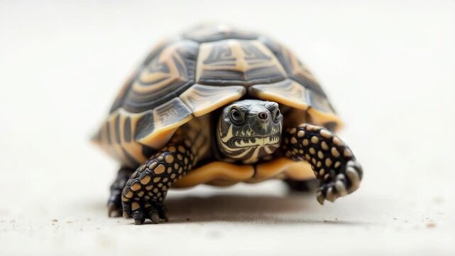 Video Close-up shot of a small turtle on a white surface