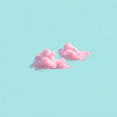 Pastel image of two fluffy pink clouds floating against a bright cyan background