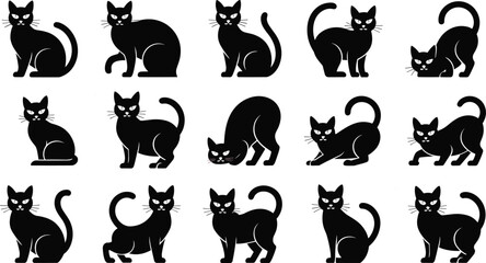 Collection of black cat silhouettes in various poses