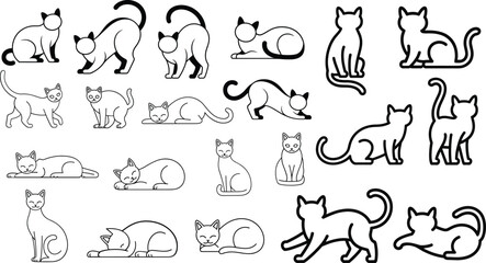 Collection of diverse cat poses silhouette