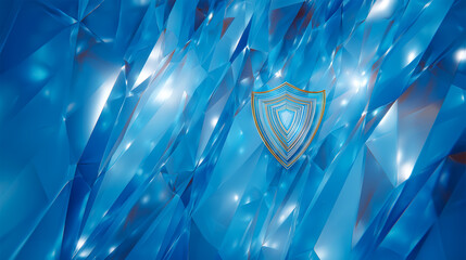 サイバーセキュリティの概念：青い3Dの盾とデジタル防御壁