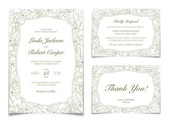 Wedding Invitation Cards Set with Tropical Plants.
