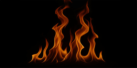 Abstract texture of blazing orange and red flames of fire on a black background creating a hot, burning inferno element
