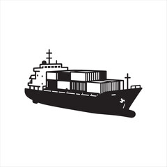 Obraz premium Black and white ship illustration on transparent background