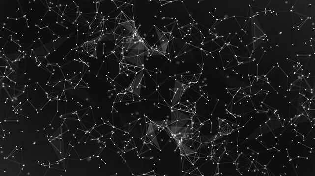 animation of connected dots and lines and triangle plexus on black background