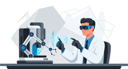 Innovative biotechnology: Scientist utilizing advanced robotic machinery for genetic research