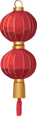 A vertical illustration of a traditional red Chinese hanging lantern with golden accents and a tassel, shown in a simple festive flat style