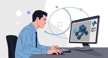 Innovative engineer using cad software to design advanced robotics mechanism prototype