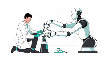 Innovative engineering and artificial intelligence: A scientist working on a robot design