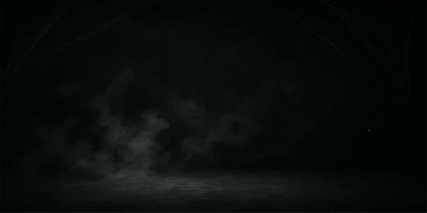 Black smoke texture in dark night sky cloudscape motion with blue fog and light