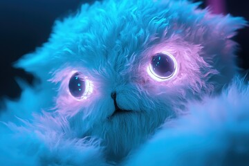 alien lifeform covered in soft glowing fur and glowing eyes