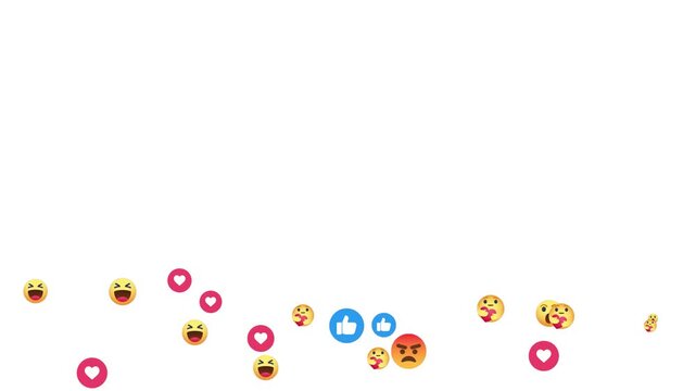 viewer engagement concept with flying colorful emojis. social media interaction bubbles floating up animation. rising stream of facebook style feedback icons isolated.