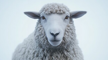 Fototapeta premium Close-up Portrait of a White Sheep with Curly Wool