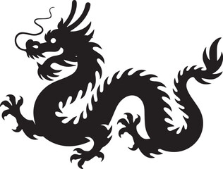 Naklejka premium Black silhouette of a traditional Chinese dragon on a white background vector