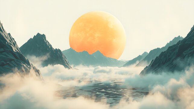 Surreal mountain landscape sunset - Powered by Adobe