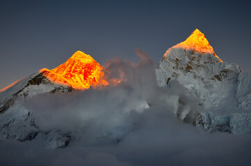 Panoramic view of mount Everest and mount Lhotse