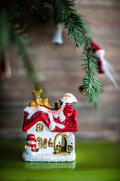 Small red house for Christmas tree decoration