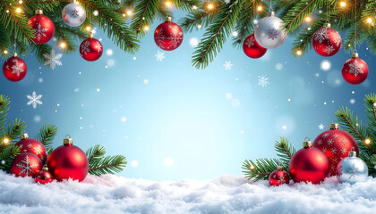 Naklejka premium Winter Holiday Posters or banners design in modern realistic style with fir branches, gift boxes, christmas tree toys deer and stars