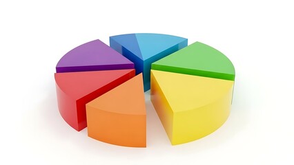 A 3d pie chart divided into six colorful sections
