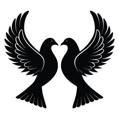 Obraz premium Two Black Pigeons with Wings Spread on White Background