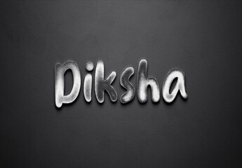 Chrome metal 3D Hindi name design of Diksha on grey background.