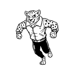 Fototapeta premium Black and white spotted leopard running mascot design.