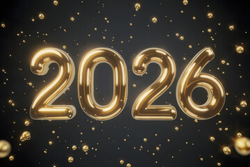 Golden 2026 New Year Text with Floating Metallic Particles