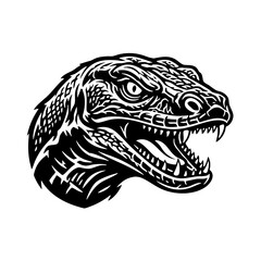 Aggressive Dinosaur Raptor Head Monochromatic Vector Mascot