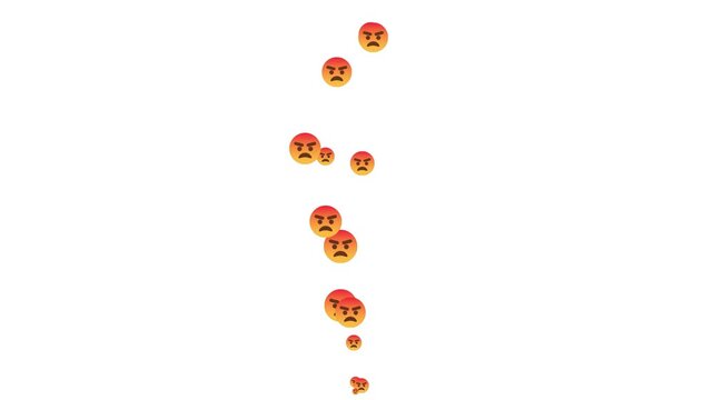 digital expression of anger and frustration icons isolated. social media live stream negative reaction overlay chroma key. rising stream of furious facial expressions on white. 