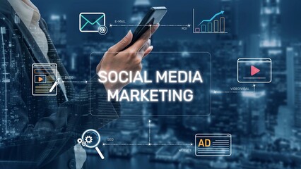 Social media marketing strategy with engagement metrics. Social marketing boosts media visibility....